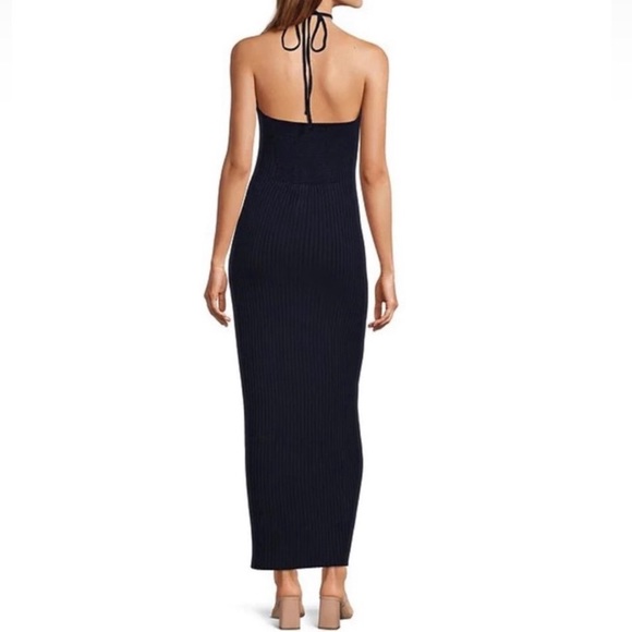 1. STATE Ruched Rib Knit Halter Maxi Dress, Navy Blue, Size Small, NWT - Picture 3 of 7